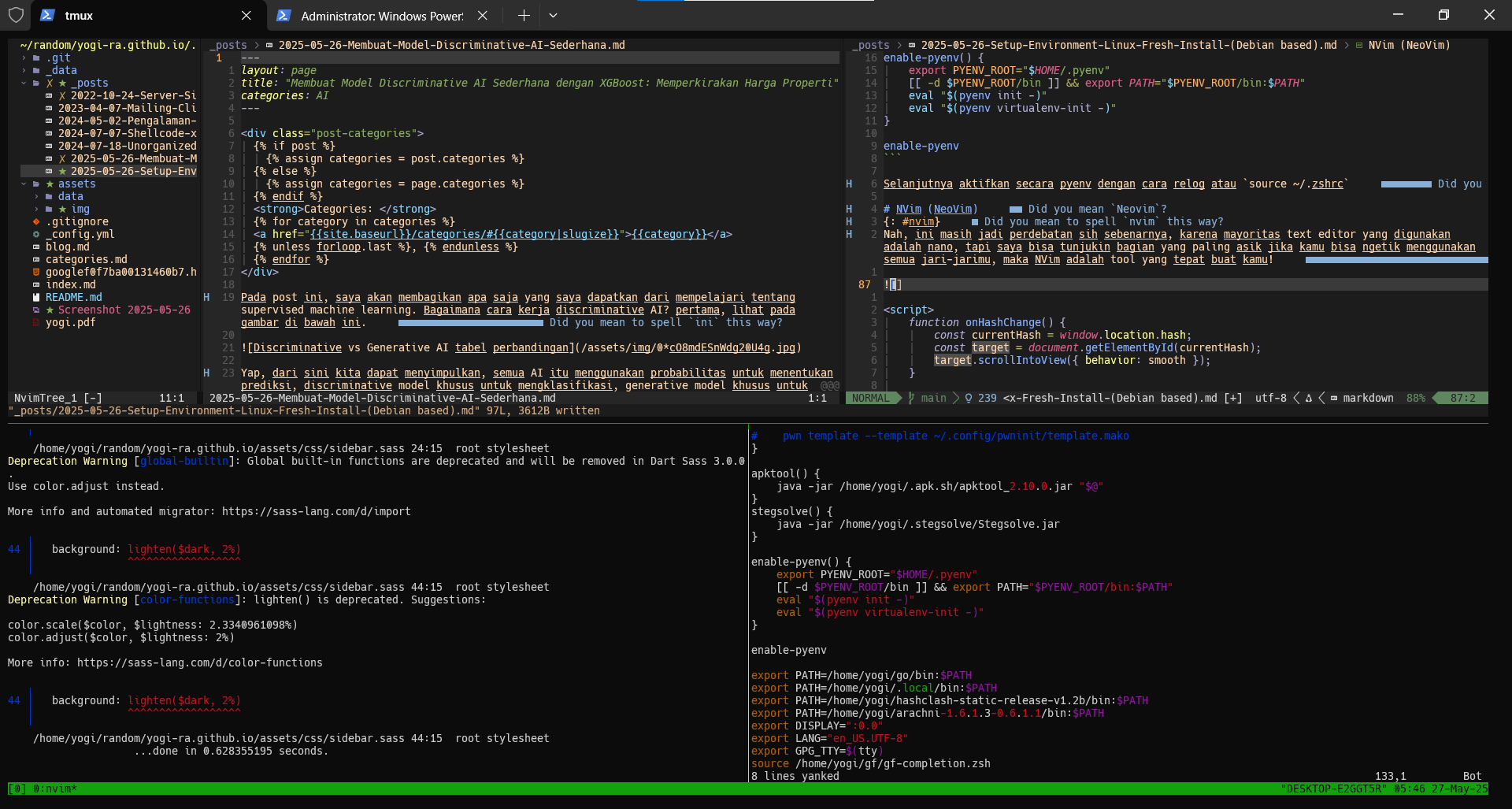 Workstation atmin dengan tmux + nvim